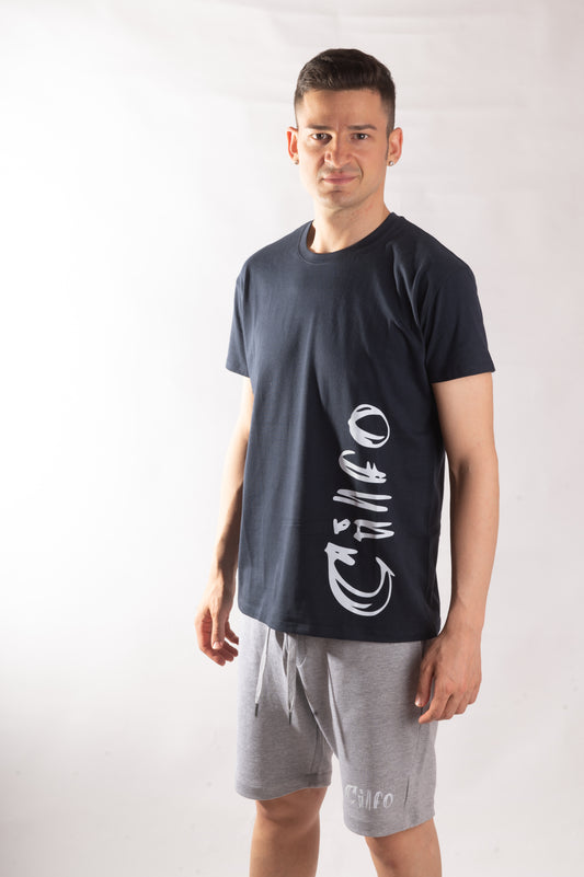 T-shirt Blu Navy Logo Laterale